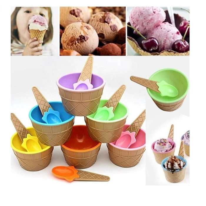 Plastic Ice Cream Bowl And Spoons Dessert Tableware Bowl Set Buy
