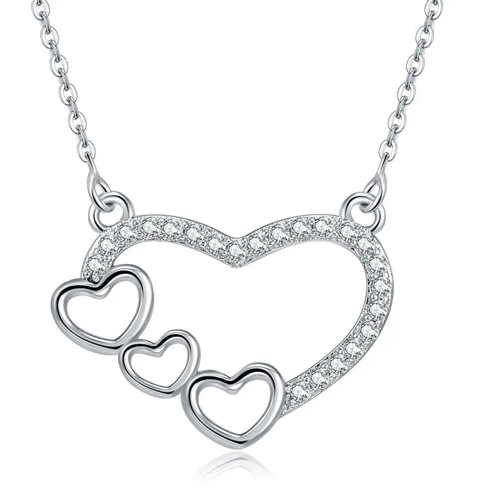 

Simple Trendy Silver O Shape Chain Crystal Rhinestone Heart Pendant Necklace For Mom