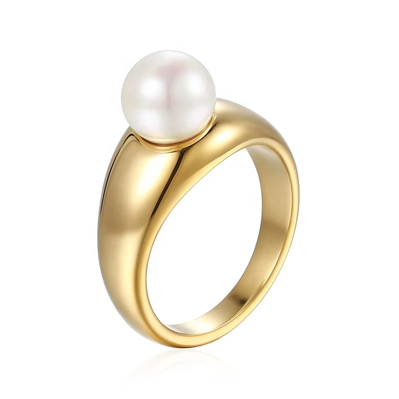 

New Style Hawaiian Fashion Pearl Ring Fresh WaterJewelry Women's Stainless Steel 18K Gold Plated Pearl Rings