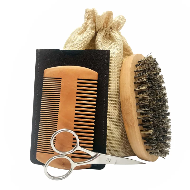 

Custom logo Private label beard tools kit gift set wooden wood hair beard comb