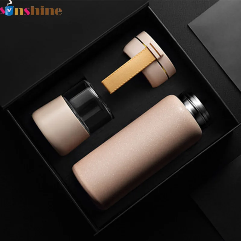 

Business Gift 316 Stainless Steel vacuum Tea Cup Fashion Tea Separated Water Cup Thermos Set With Gift Box, As picture