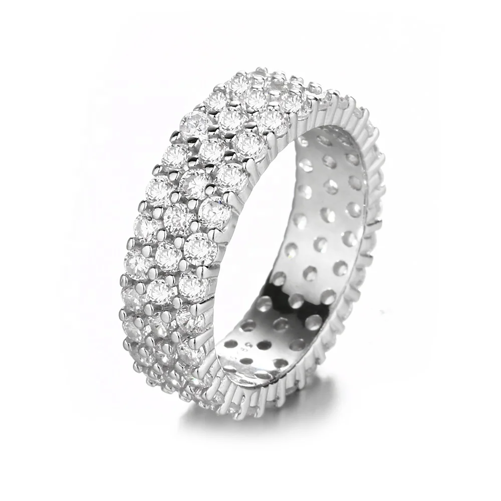 

New Design Triplex Row CZ Stone Rings Jewelry Custom 925 Sterling Silver Eternity Ring