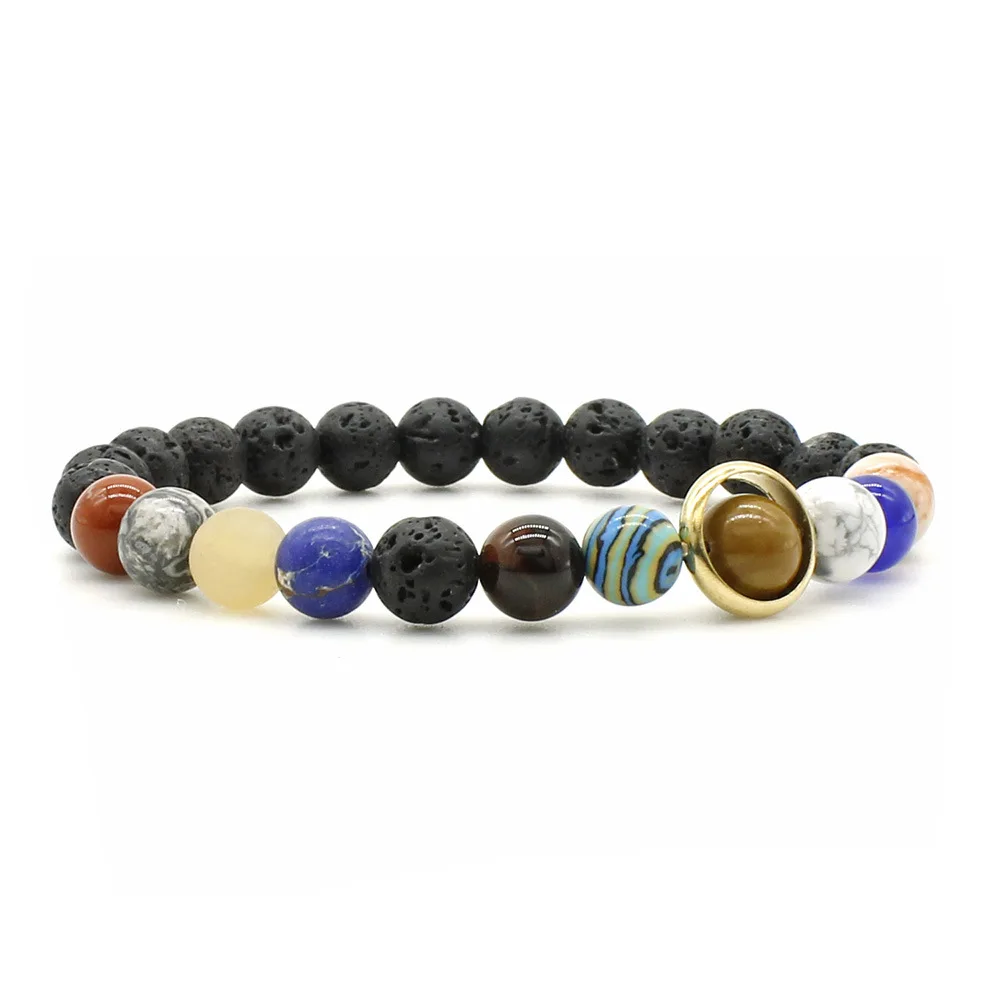 

Hot Selling Lava Stone Beaded Night Sky Star Galaxy Bracelet Eight Planets Diffuser Gemstone Bracelet, As picture