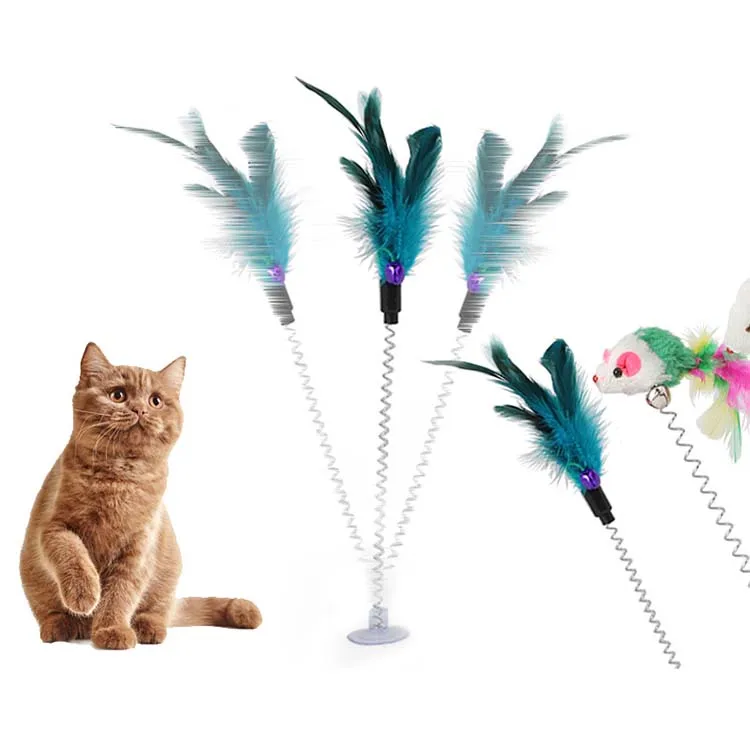 

High Quality Interactive Elastic Stand Teaser Sucker Spring Cat Toy with Bell, As pictures