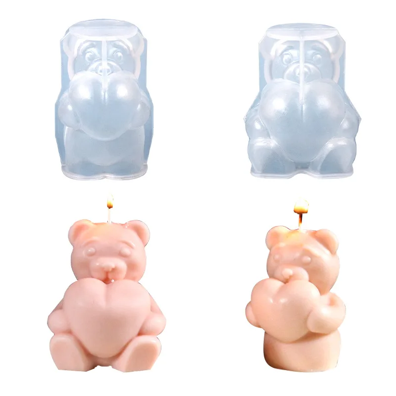 

diy drip glue mold Hold heart bear doll scented candle silica gel mold decoration for cross-border