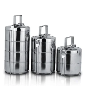 Image of Hottest 2/3/4 Layer Portable School Metal Folding Lunchbox Carrier Stainless Steel Indian Tiffin Box with Side Clips Carrier