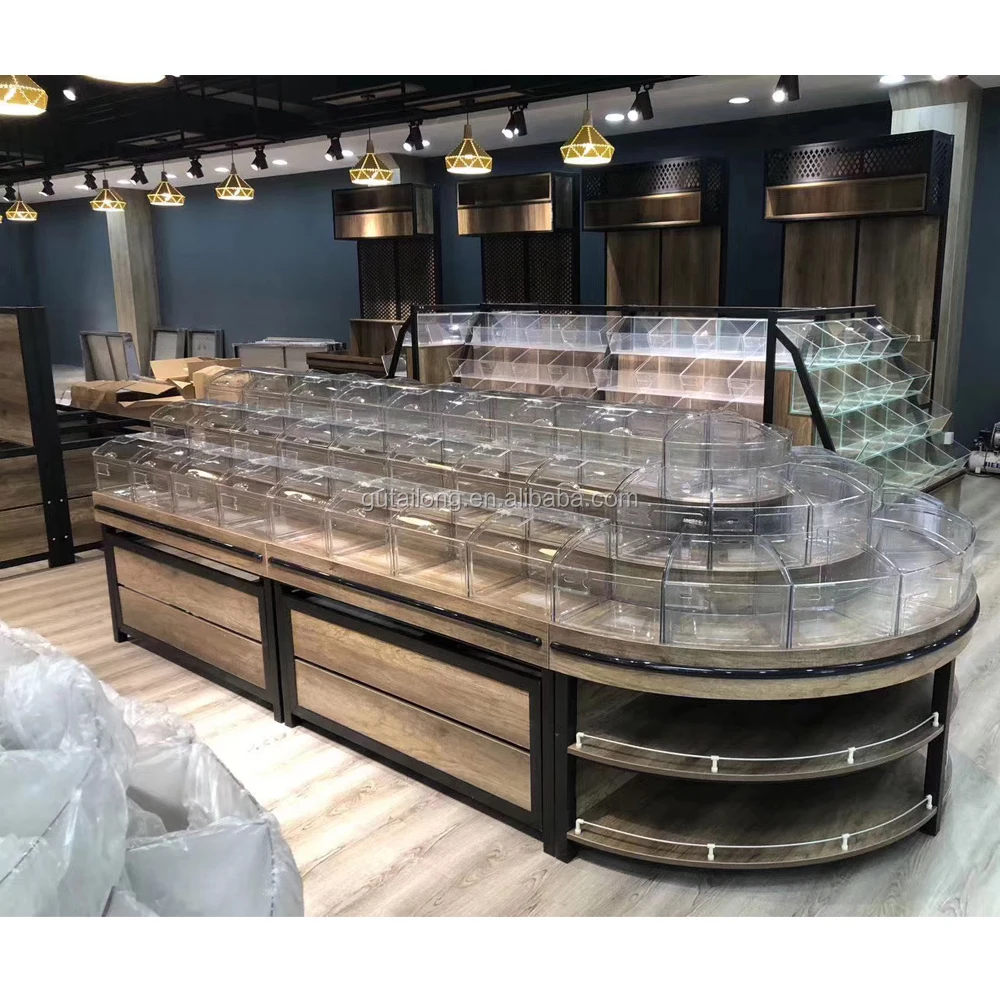 Supermarket Display Stand Grocery Store Wooden Furniture Shelves For