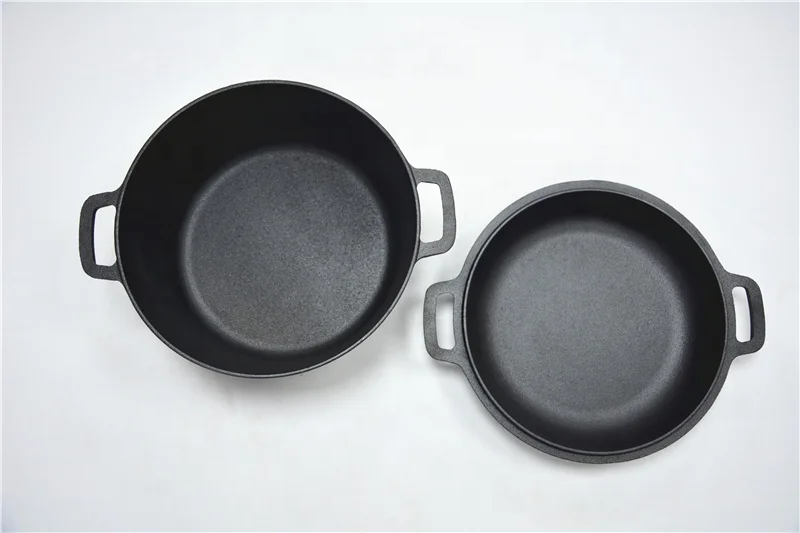 
Pre-seasoned Dual Handle Dutch Oven Cast Iron 2 in 1 Casserole Cast Iron Double Dutch Oven 