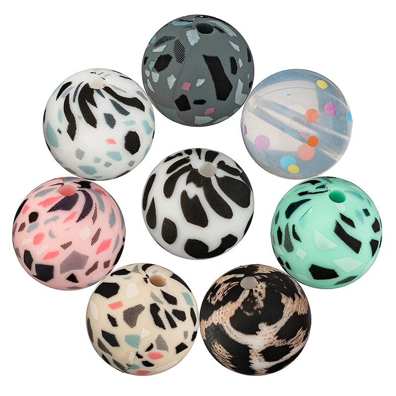 

Wholesale High Quality  Leopard Round Food Grade Teething Silicone Beads, As picture