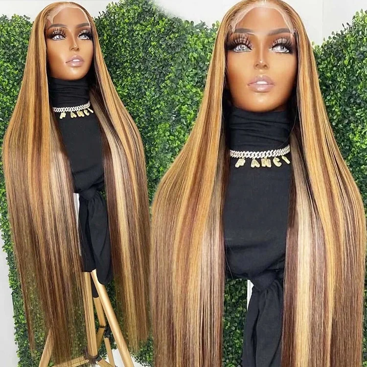 

virgin hair Straight hd lace wig highlight Hair Wig Human Hair Pre Plucked Hairline Lace Front Bleached Knots