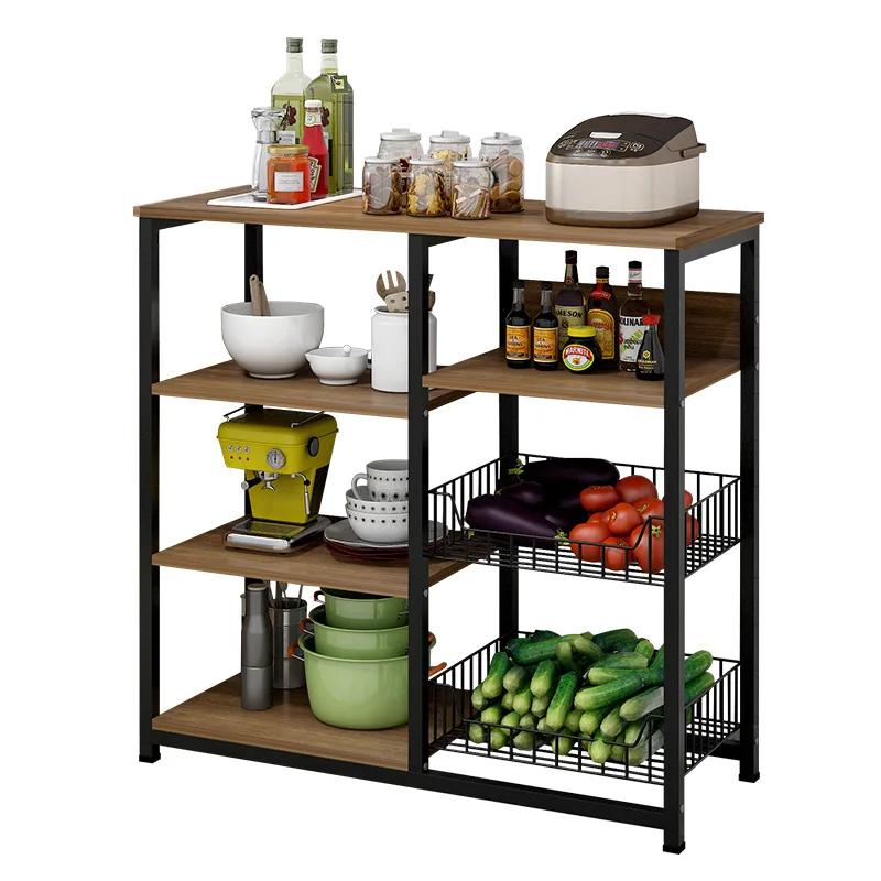 

High quality kitchen storage shelf with baskets floor type multi-layer pot shelf household large multifunctional storage shelf
