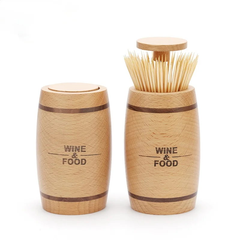 

Solid wood hand-pressed automatic toothpick holder creative household toothpick box living room European trend personality