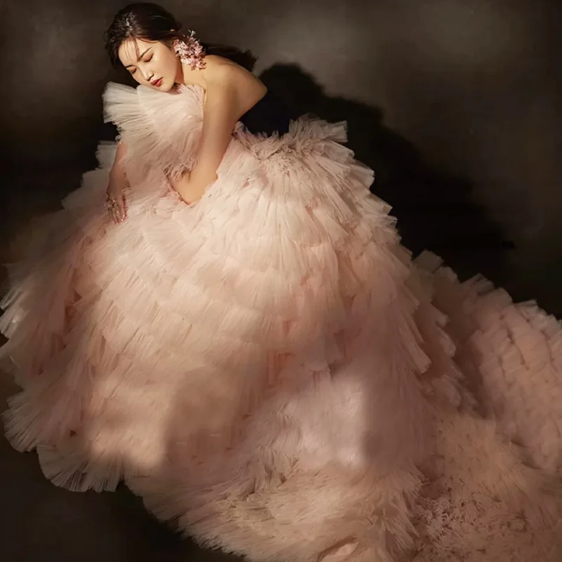 

latest fashion wholesale soft tulle fabric cake layer fairy wedding dresses bridal gowns, Pink