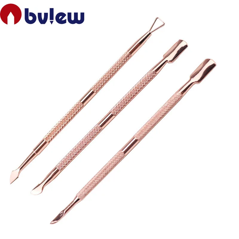 

Wholesale Stainless Steel 3Pcs Nail Cleaner High Quality Gold Cuticle Nail Pusher Set