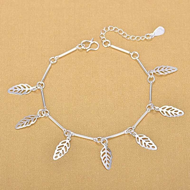 

Sterling Silver 925 Hollow Leaves Charm Bracelets For Women Wholesale Jewelry