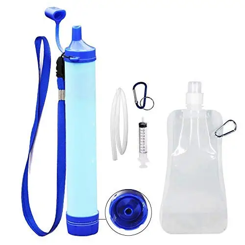 

Outdoor Survival Portable Mini Bottle Emergency Water Filter Camping, Blue
