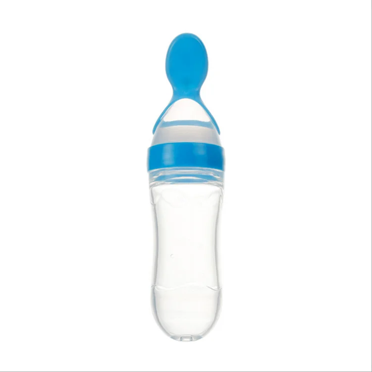 

Hot sale nice price Factory silicone rice paste squeezable baby feeding set bottle with spoon