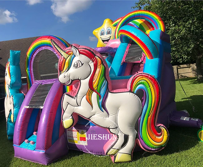 弹跳彩虹充气跳线跳楼组合带滑梯出租 - buy unicorn inflatable