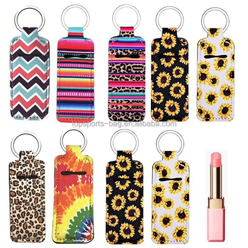 

Cheap Keychain Lipstick Cases Sublimation Pattern Neoprene Lip Balm Keychain Holder for Girls, Customized color