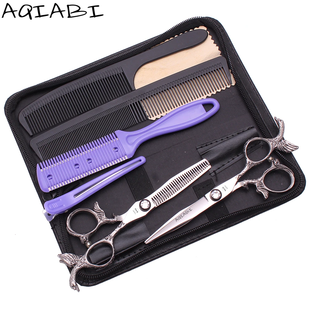 

Hair Scissors Set 5.5" 6" AQIABI 440C Hairdresser Thinning Shears Barber Cutting Scissors Barber Scissors Professional A9023, Black/silver/green