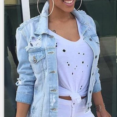 

Boyfriend Wind Autumn Winter Women Hole Denim Jacket 2020 Vintage Harajuku plus size 5XL Female Jeans Coat Slim Chaquetas Mujer