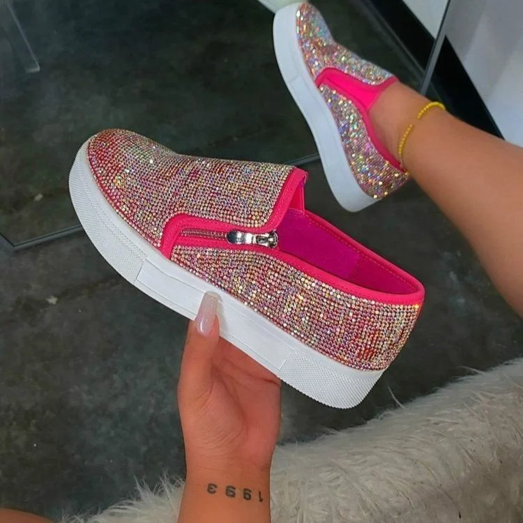 

2021 Spring New Style Fashion Trend Large Size Diamond Round Toe Flat Heel Slip On Shallow Mouth Causal Shoes For Ladies, Black pink brown