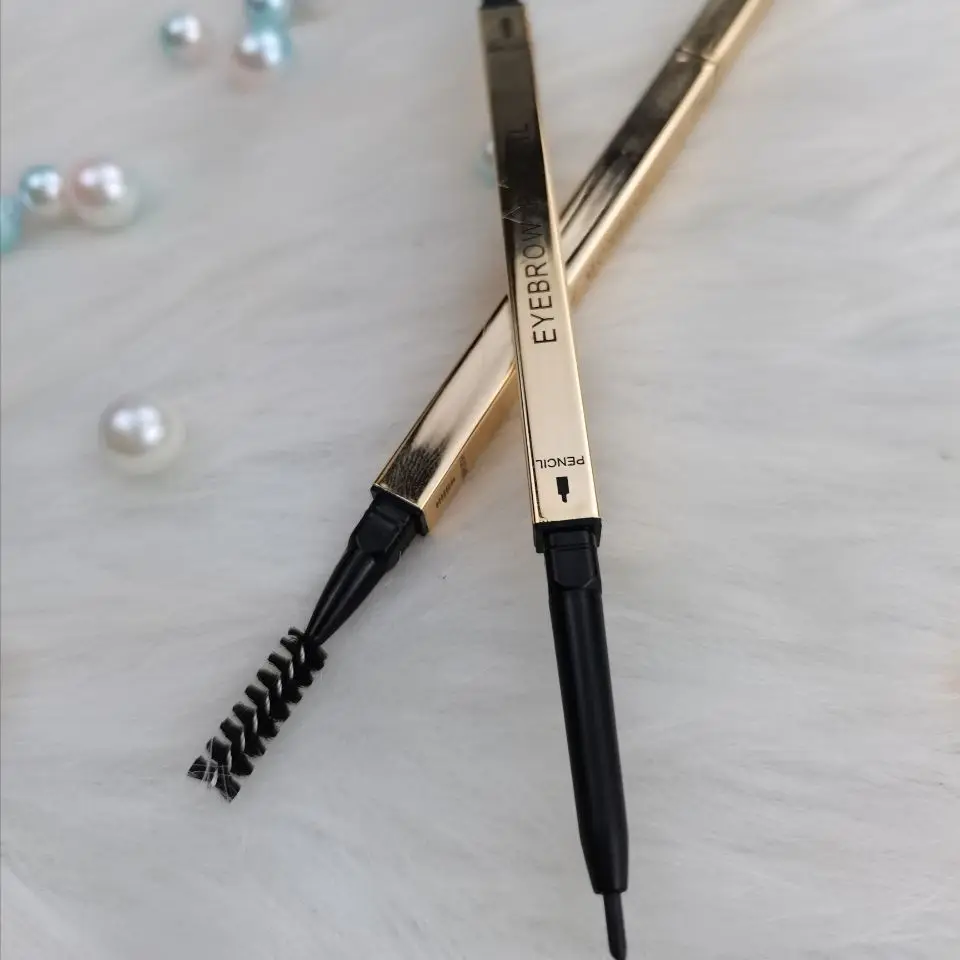 

New style Vegan Soft Cruelty Free Waterproof eyebrow Gold Square Design luxury eye brow Pencil With brush