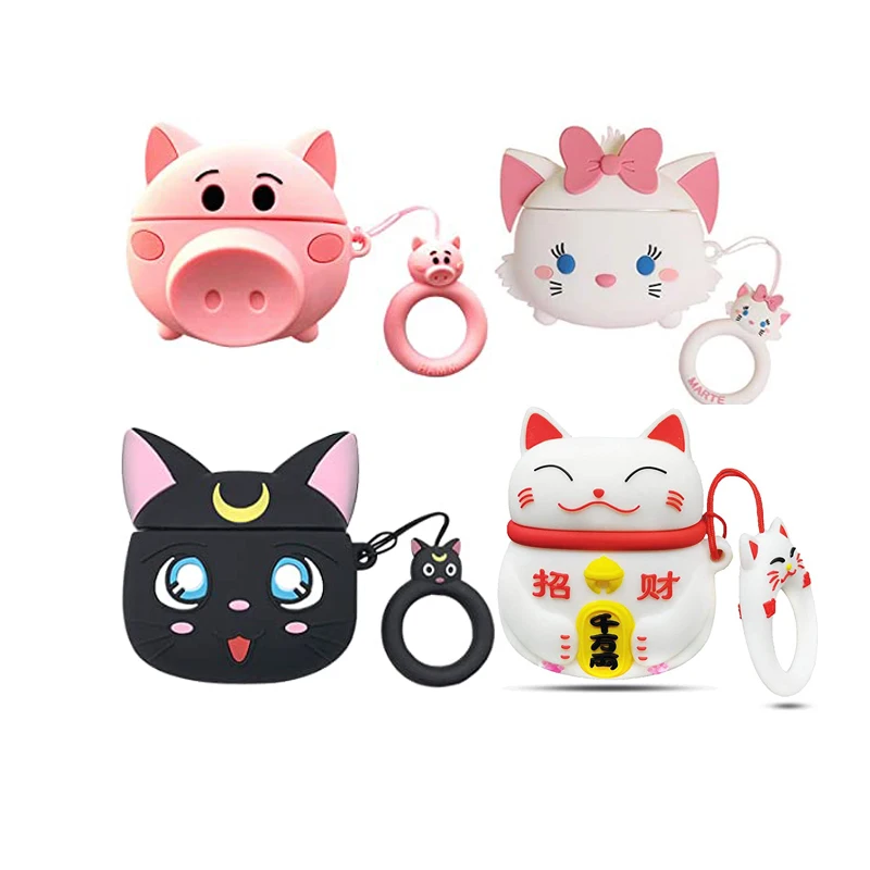 

Girl Lovely Pig Cat Soft Silicone Wireless Earphone Cases Protective Cover Cute Cartoon Silicon Case For Airpods 1 2