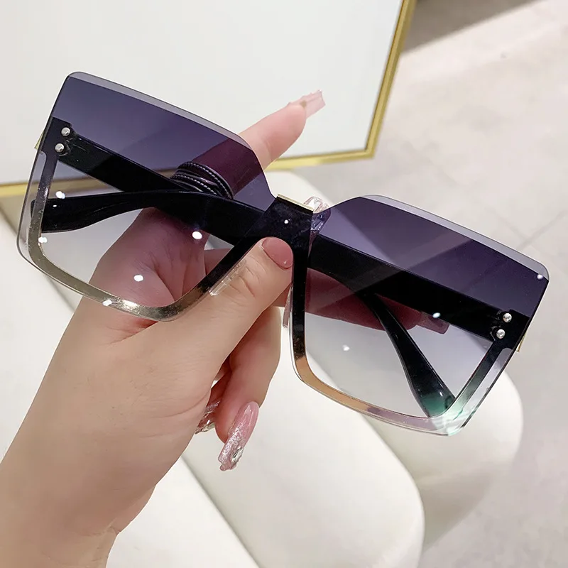 

Ladies Diamond Cut Rimless Luxury Gradient Sunglasses Square Frameless Half Frame Metal Shades Lentes De Sol