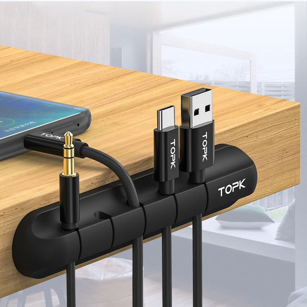 

TOPK Silicone Desktop 5 Holes Phone Cable Usb Winder Organize, Black