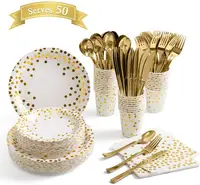 

250 PCS Custom Paper Plates Disposable Golden Dot Tableware Kit Gold Paper Party Plate