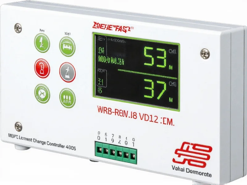 MPPT charge controller showing voltage and current display