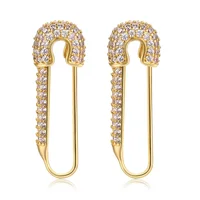 

Women Minimalist Micro Pave Cubic Zirconia Cz Gold Plated Safety Pin Stud Earrings