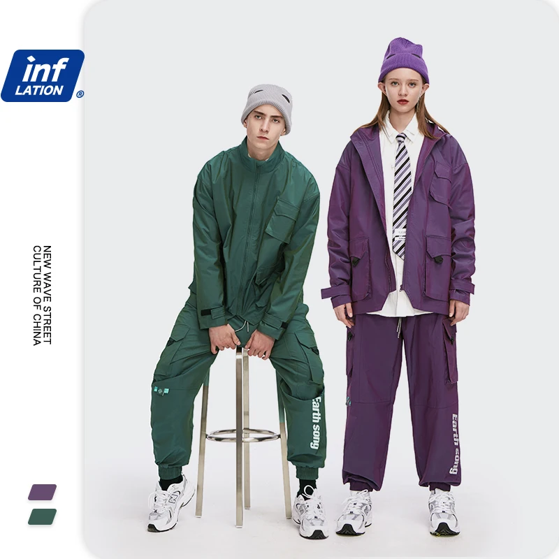 

INFLATION Men Wholesale 2020 Autumn High Street Windbreaker Jacket Suit Cargo Jacket Men Hip Hop Track Pants