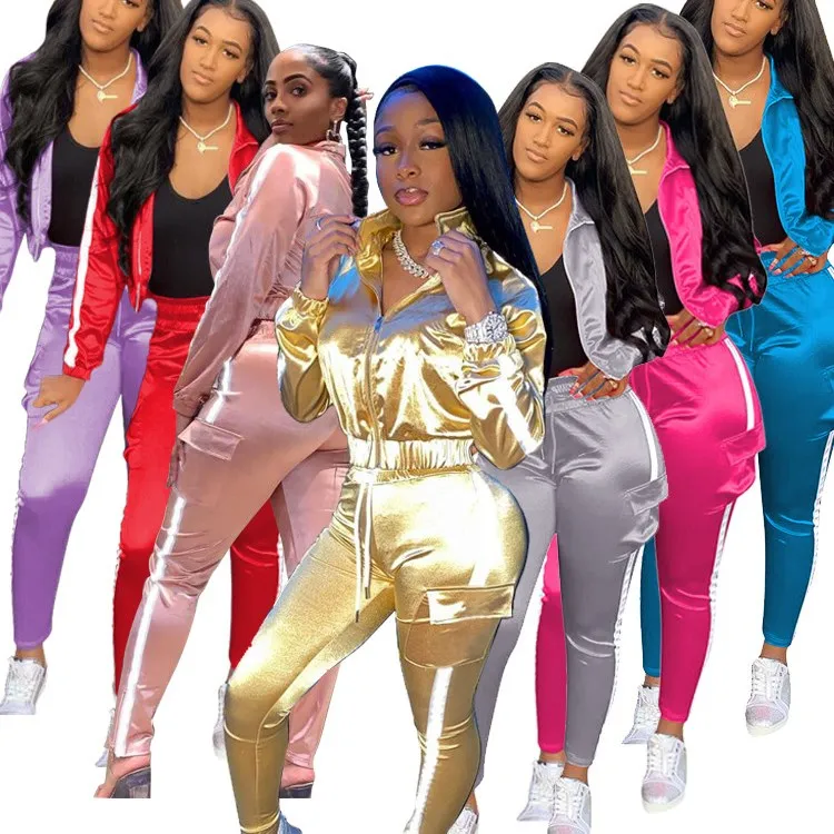 

Trendy Lady 2 Pcs Long Sleeve Crop Jacket And Pants Multicolor Plus Size Autumn Women Two Piece Set, Picture