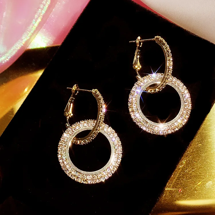 

HOVANCI Gold Sliver Women Fashion Geometric Earring 925 Double Round Circle Earrings