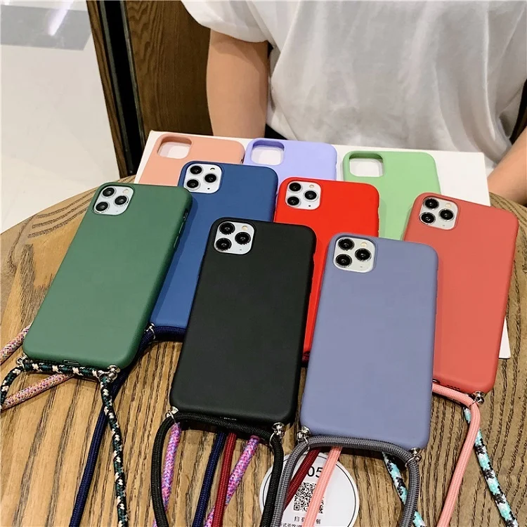 

2021 New Candy Color Silicone Phone Cases For IPhone 11 X XS MAX XR 7 8 Plus Protective Cover With Crossbody Lanyard, 12 colors