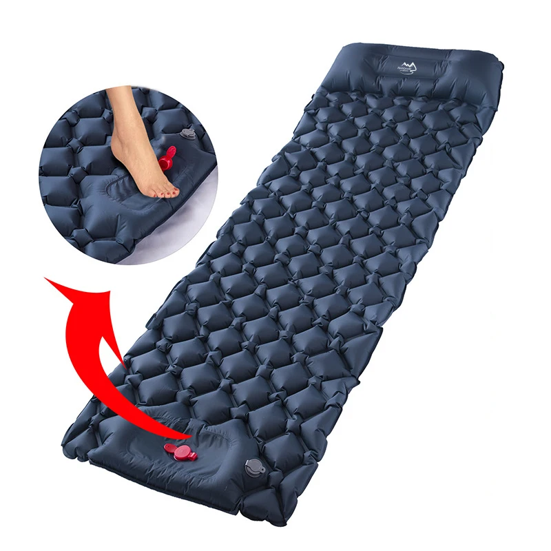 

2021 High Quality Winter Cold Automatic Sleeping Mat Camp Mattress Ultralight Inflatable Mattress with Spring and Air Pump, Blue