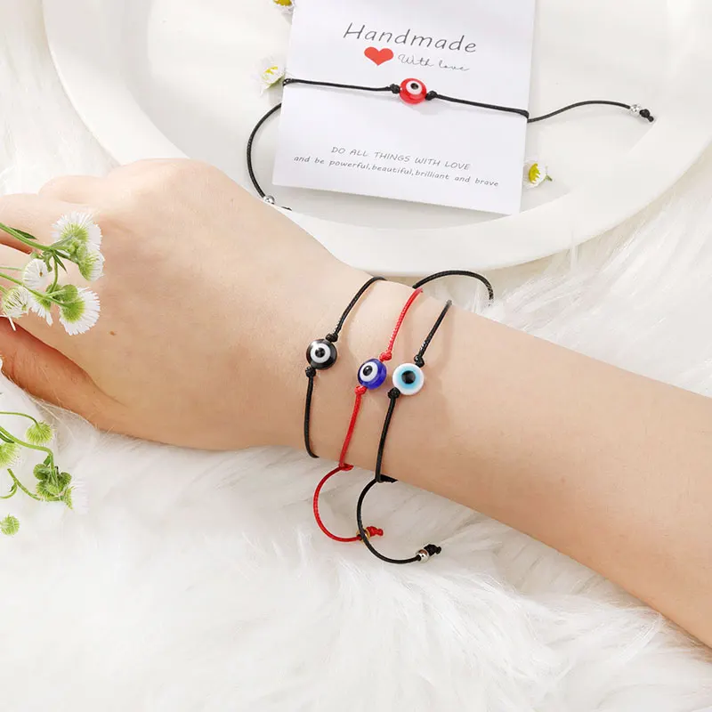 

5Pcs Handmade  Braided Rope Red Thread String Bracelet Bangles Evil Turkish Eye Bracelet Friendship Jewelry, Red,black