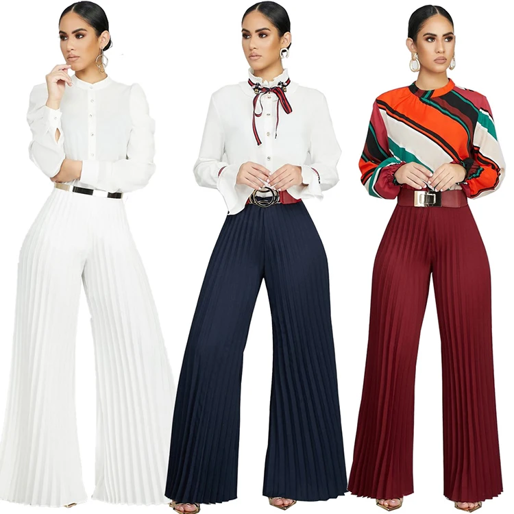 

DN8277 Fashion Street Hipster Pleated Pants Women Luxury Clothing Wide Leg Pants