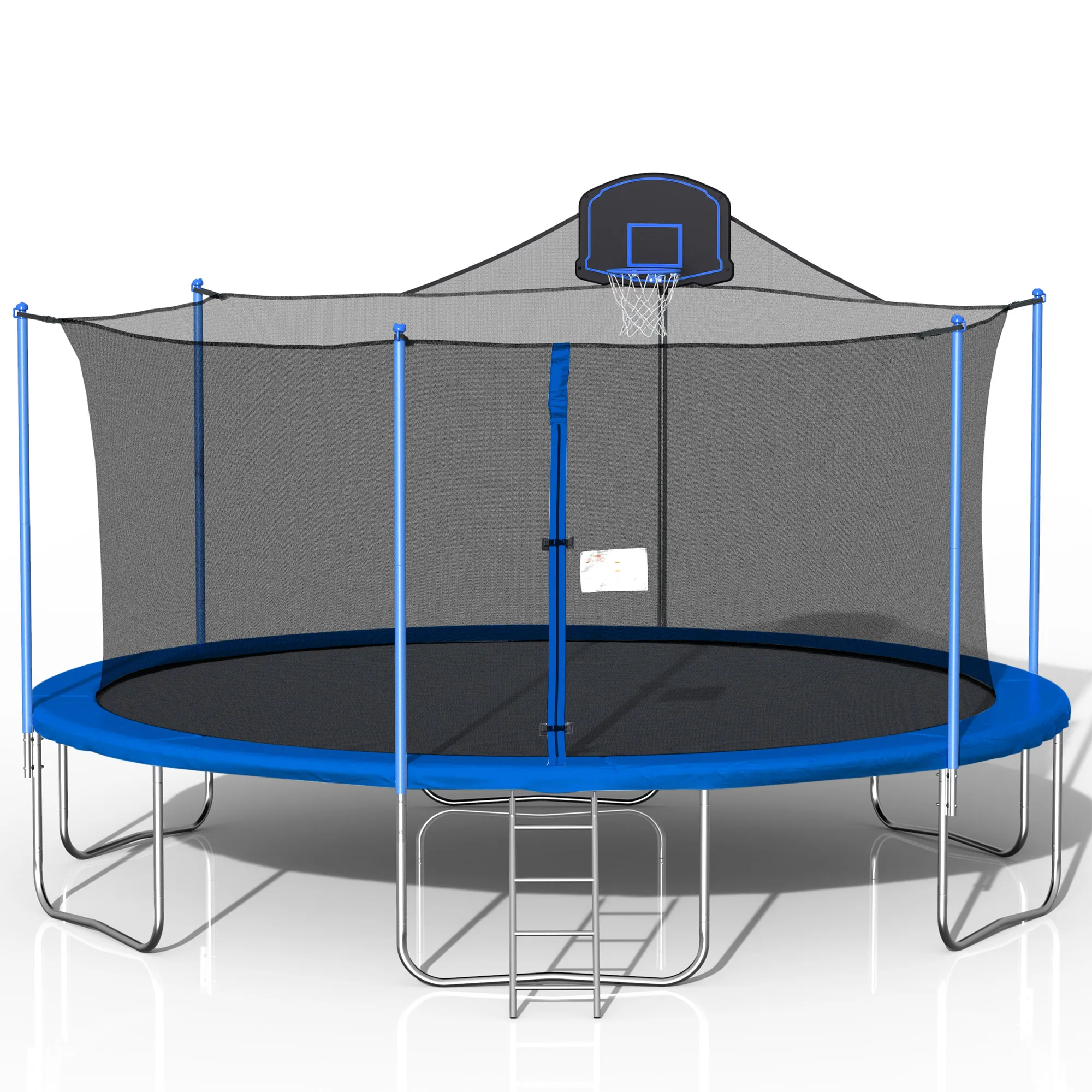 

16FT trampoline with enclosures feature and easy assemble Heavy gauge galvanized steel frame forms jumping free, Blue