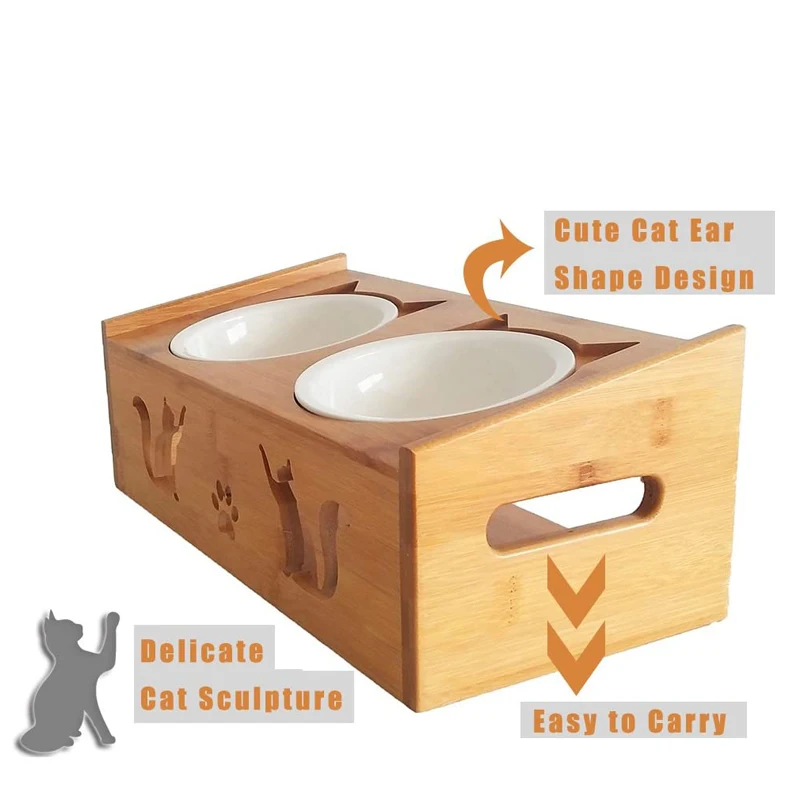 Elevated Bamboo Dogs Bowl,Raised Pet Feeder Cute Shape Perfect For Cats