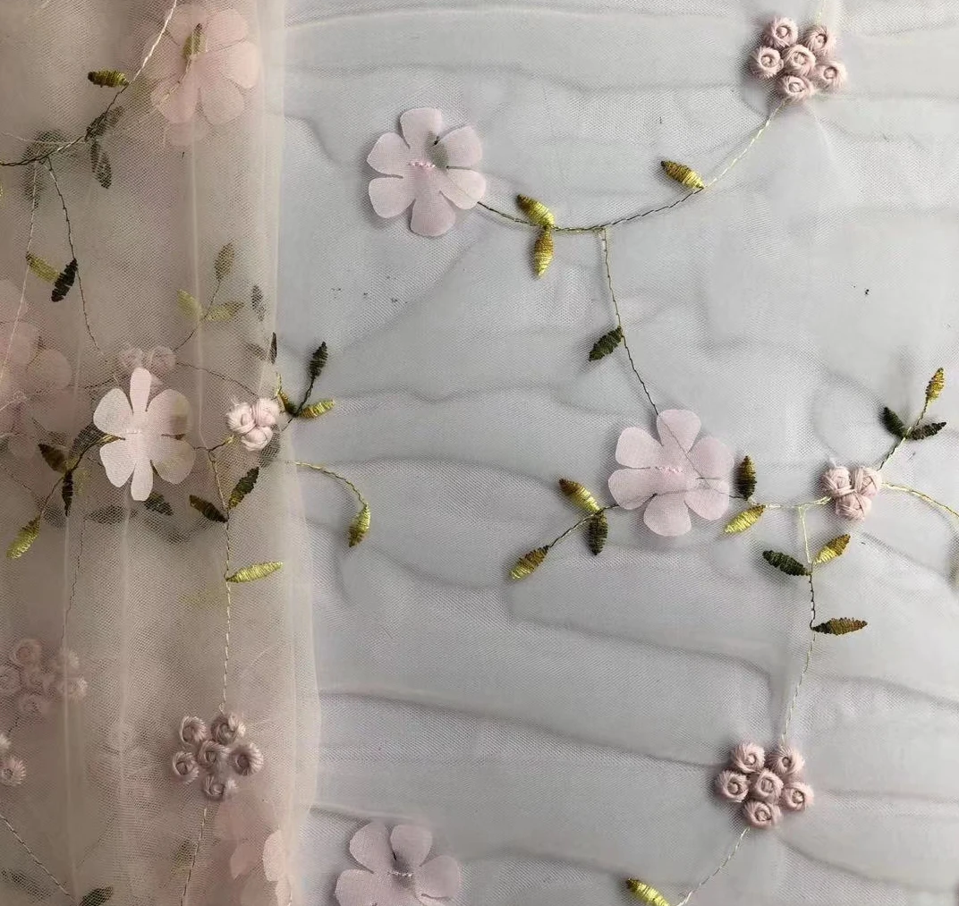 

New Design 3d Embroidery Mesh Fabric Embroidered Lace foral fabric for dress skirt