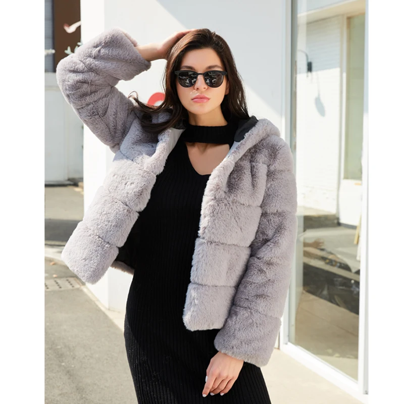 

Clothes Women Artificial Fur Coat New Winter Warm Faux Fur Coat Ladies Faux Fur Short Hooded Jacket For Women, Picture