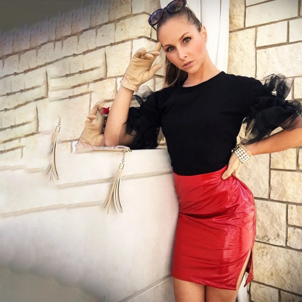 

KQ-034 New design sexy women lady high waist PU skirt for party, As picture