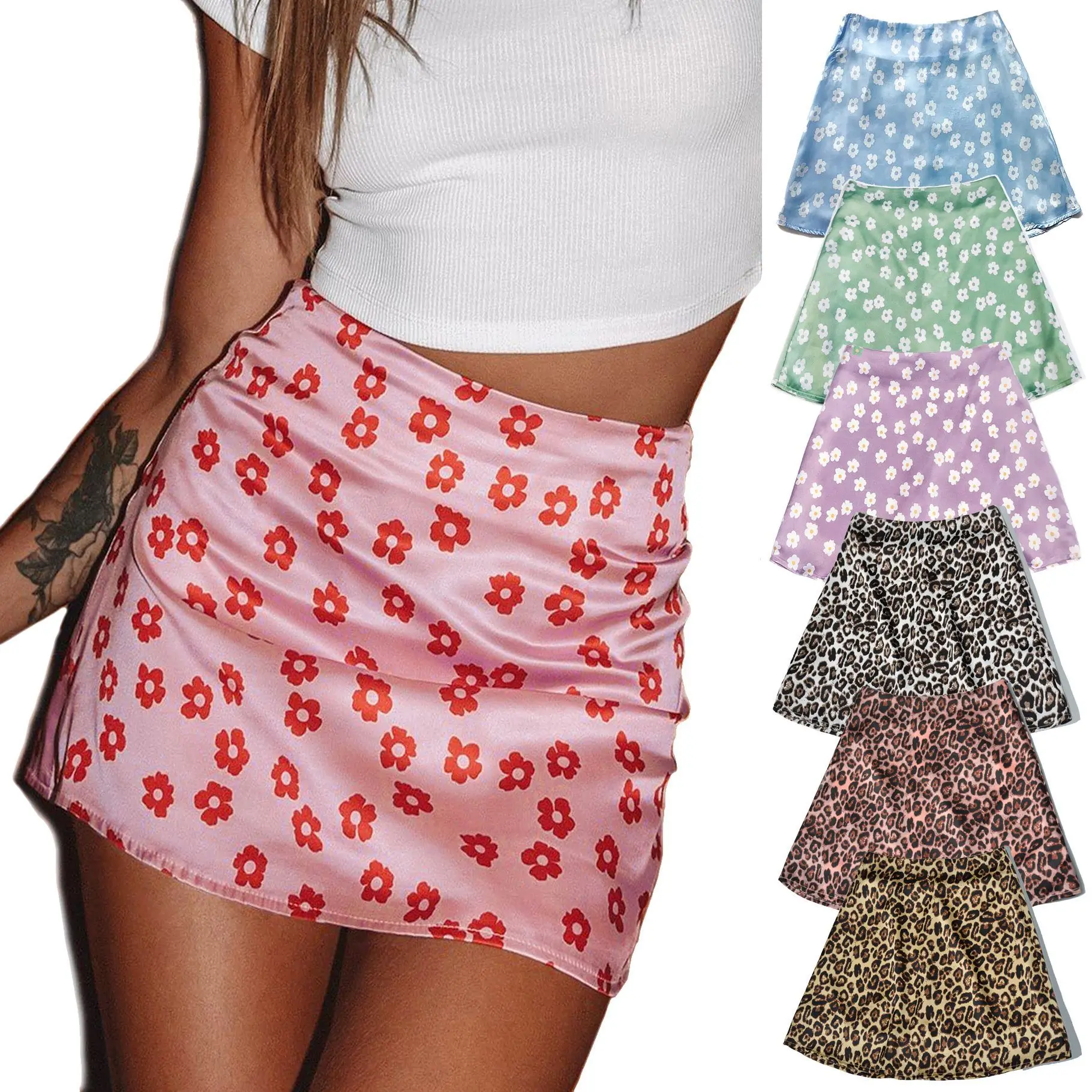 

2022 Summer Women Skirts High Waist Little Pink Skirt Leopard Printed Women Skirt
