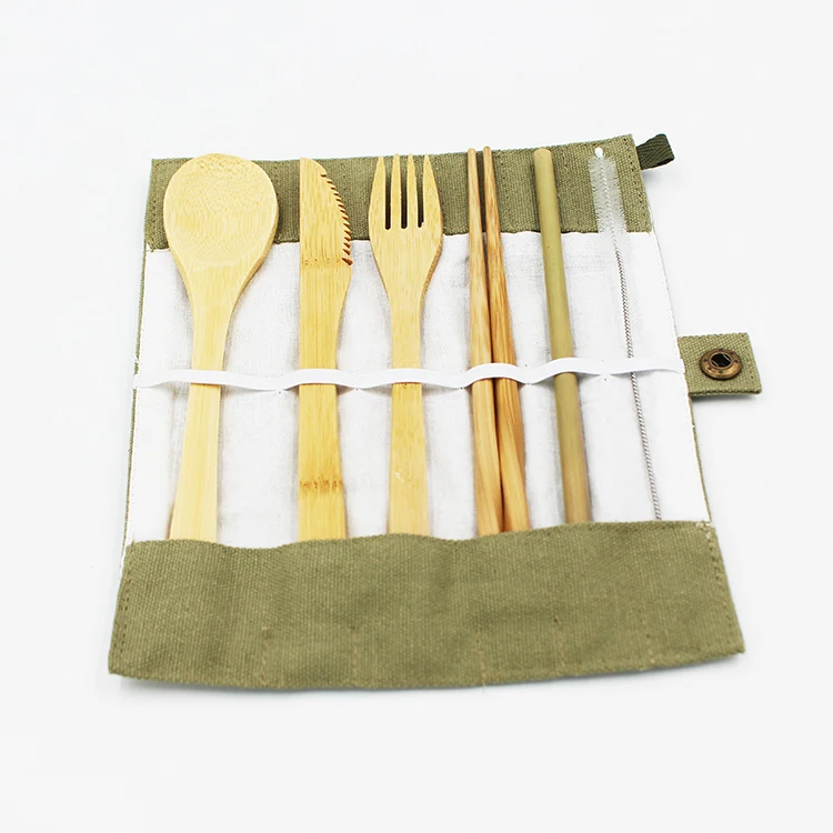 

good quality flatware set bamboo travel utensils with bag, Natural color