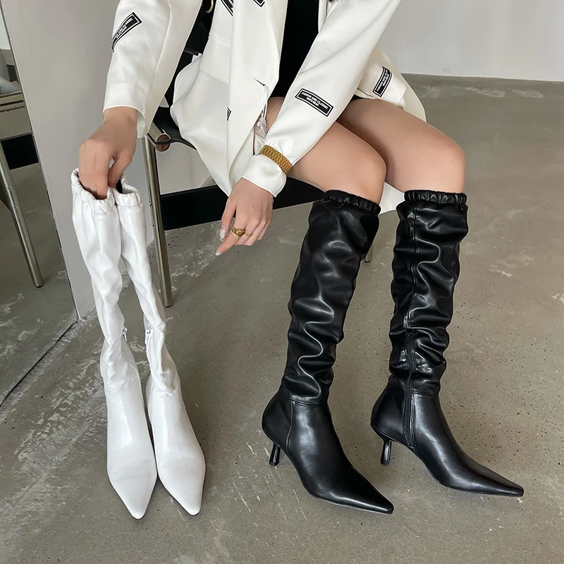 

Ultra soft fall winter fashion elastic band women shoes kitten heels pointed toe side zip detail over-the-knee lady boots