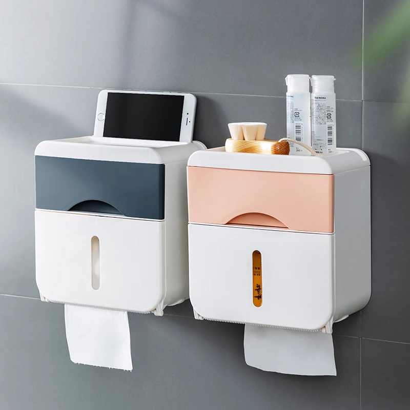 

Household Bathroom Wall Mounted Double Layer Tissue Boxes Holders