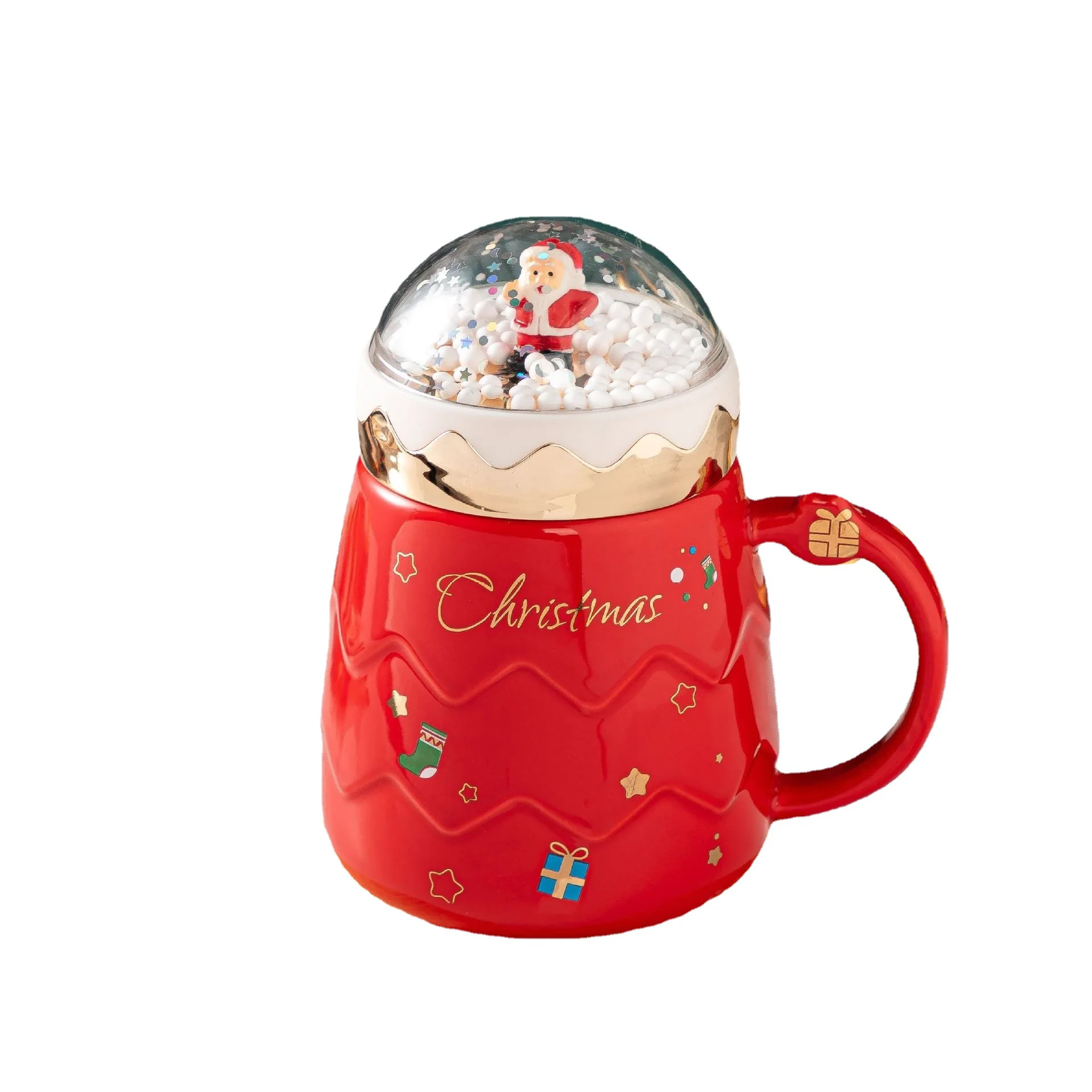 

christmas gift tea cup snow santa sublimation mug 2022 coffee ceramic mug with lid, Solid